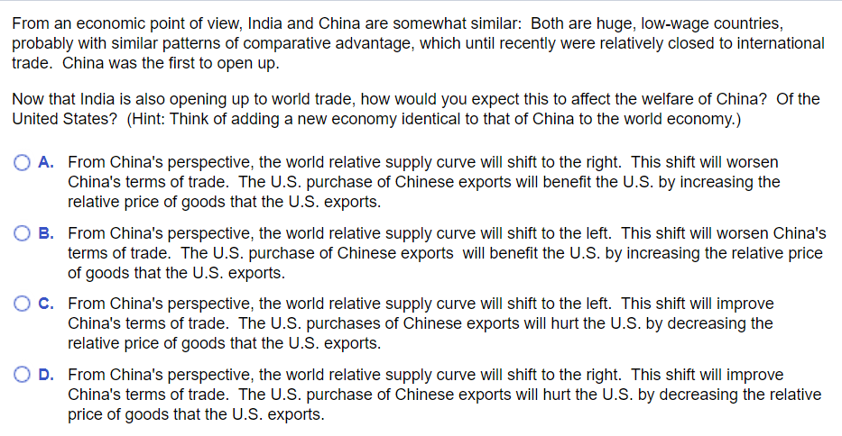 Solved From an economic point of view India and China are Chegg