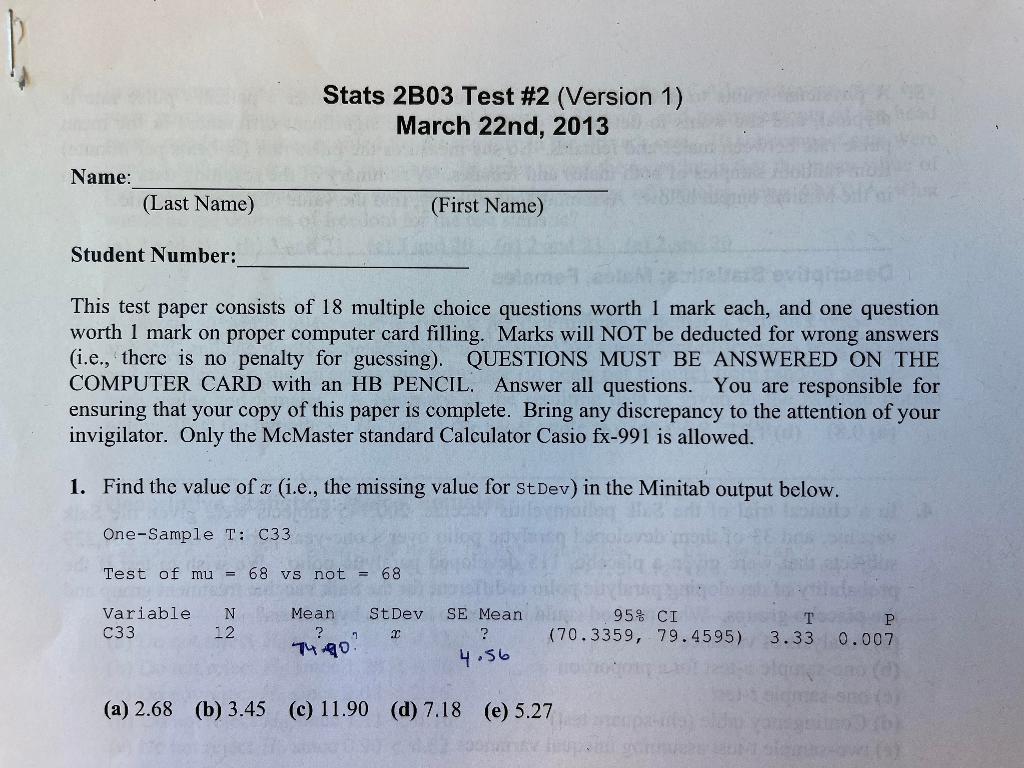 Solved This test paper consists of 18 multiple choice | Chegg.com