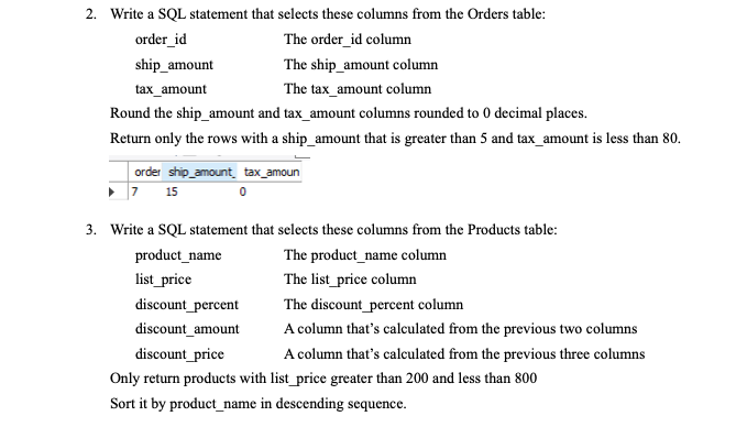 Solved 2. Write a SQL statement that selects these columns | Chegg.com