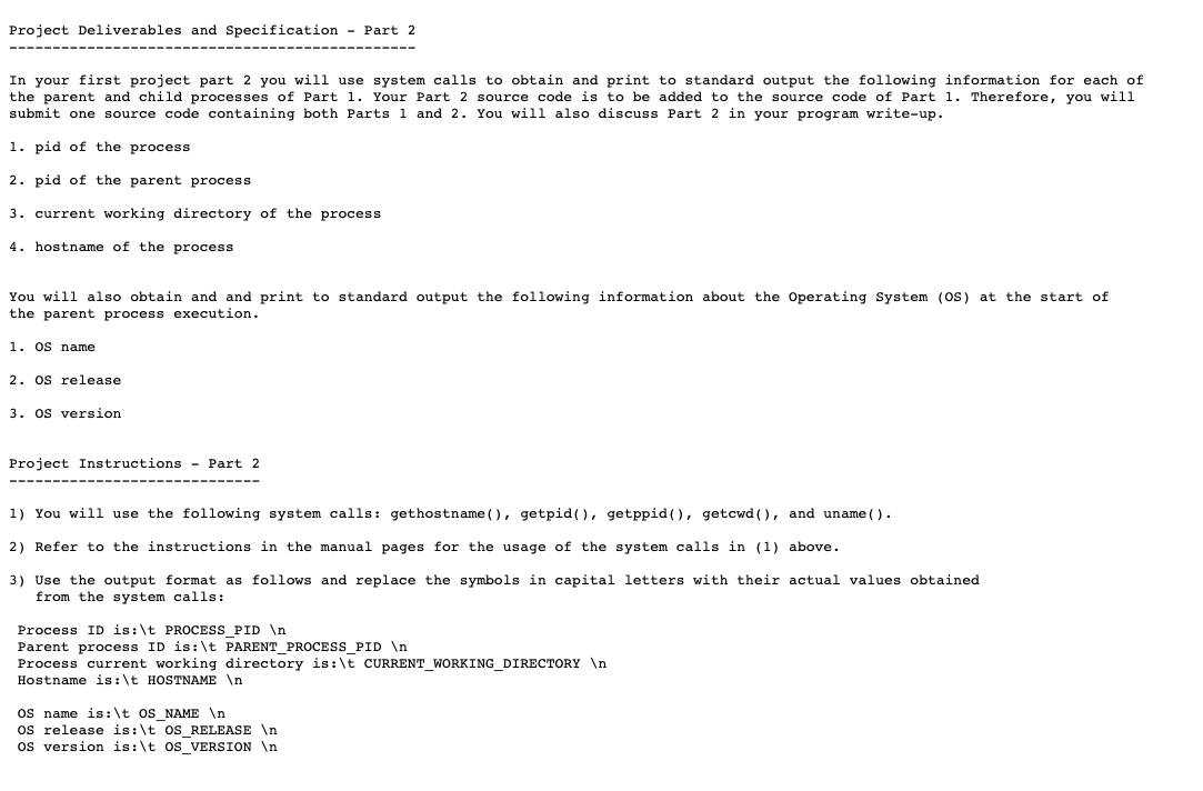 Project Deliverables - Part 1 Your project | Chegg.com