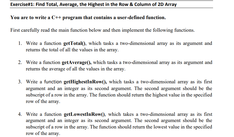 Solved Exercise#1: Find Total, Average, the Highest in the | Chegg.com