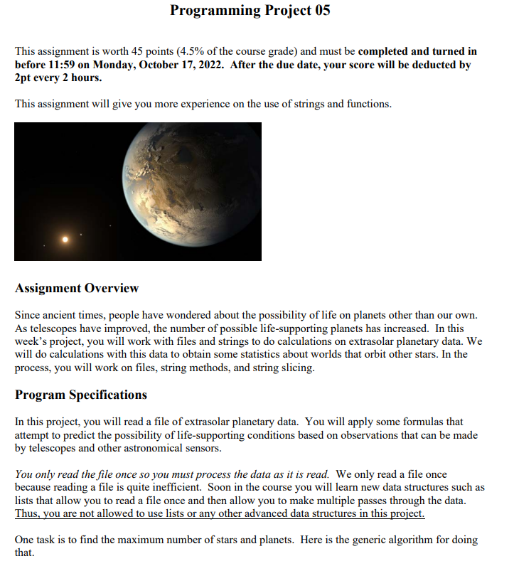 Solved Programming Project 05 This assignment is worth 45 | Chegg.com