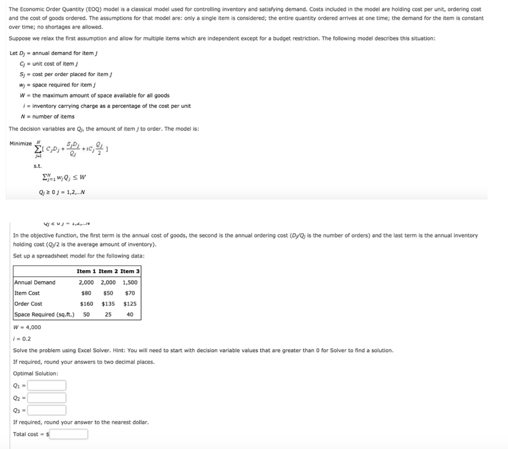 Solved The Economic Order Quantity (EOQ) model is a | Chegg.com