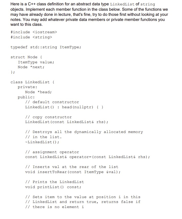 Solved Here is a C++ class definition for an abstract data | Chegg.com