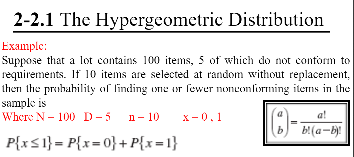 2 2 1 The Hypergeometric Distribution Example Chegg Com