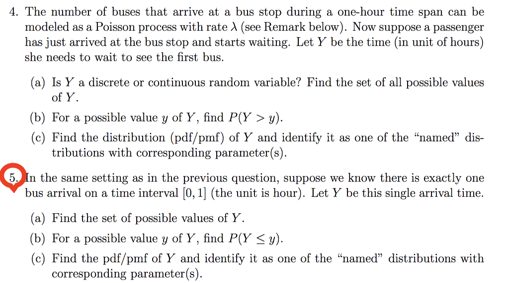 4. The number of buses that arrive at a bus stop | Chegg.com