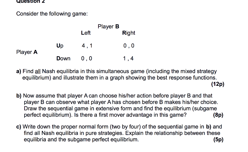 Questlon 2 Consider The Following Game: Player B | Chegg.com