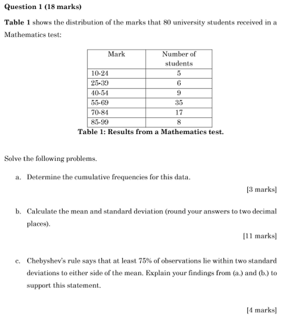 Solved Question 1 (18 marks) Table 1 shows the distribution | Chegg.com