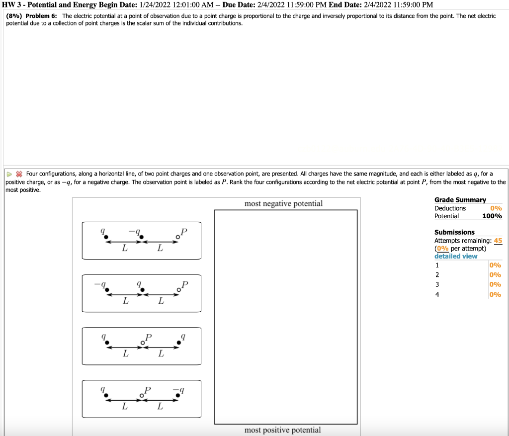 Solved HW 3 - Potential and Energy Begin Date: 1/24/2022 | Chegg.com