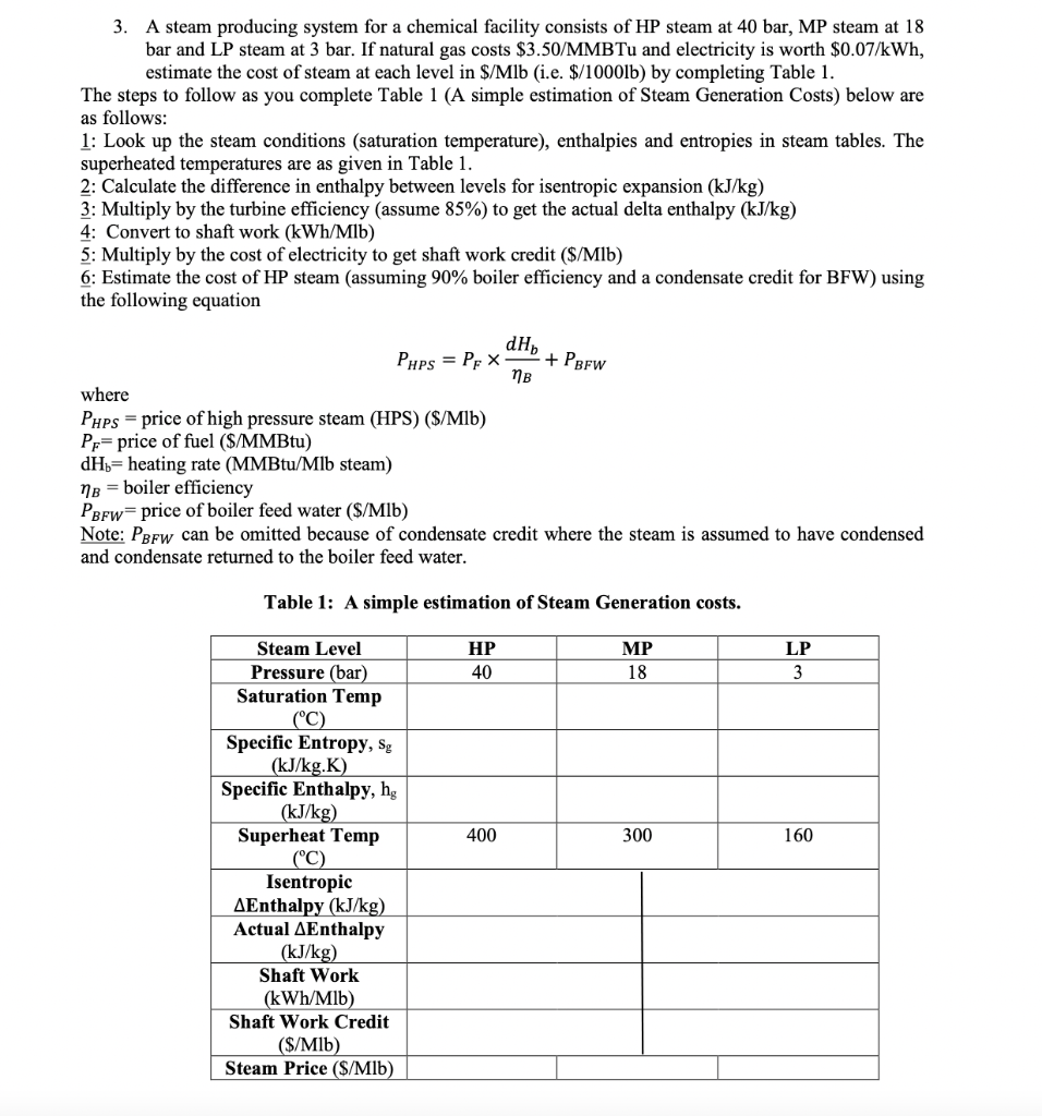 Solved 3. A steam producing system for a chemical facility | Chegg.com
