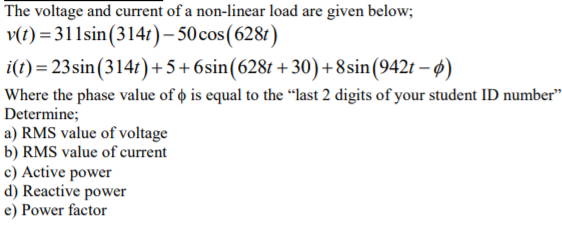 Solved The voltage and current of a non-linear load are | Chegg.com