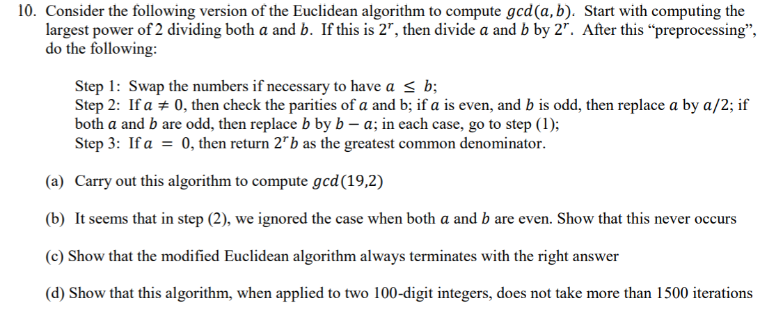 Solved 10. Consider The Following Version Of The Euclidean | Chegg.com