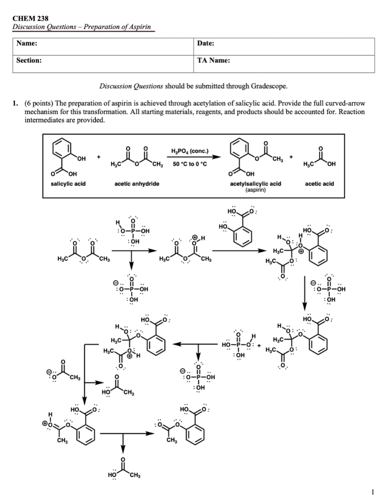 Solved CHEM 238 Discussion Questions - Preparation of | Chegg.com