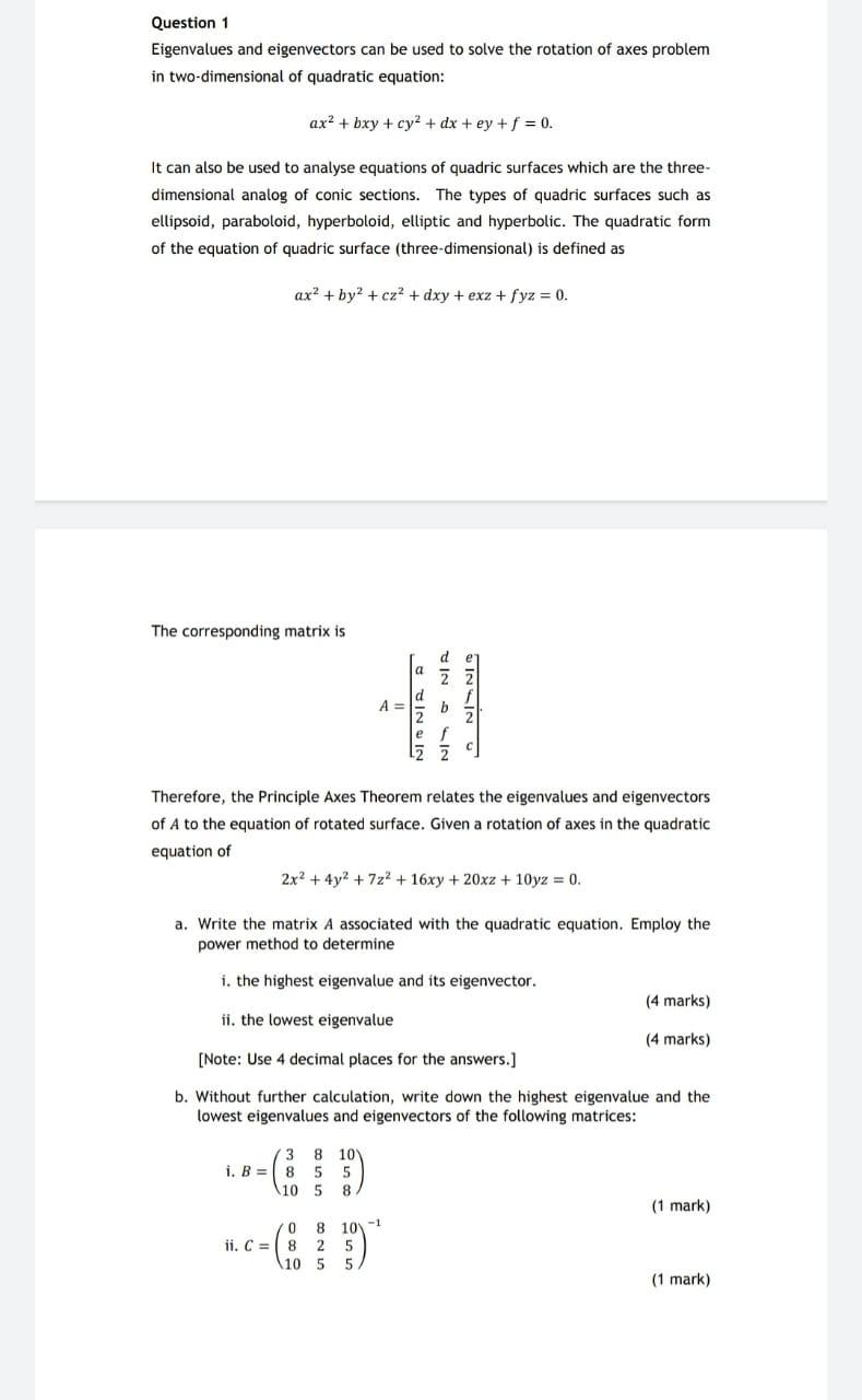 Solved Question 1 Eigenvalues and eigenvectors can be used | Chegg.com