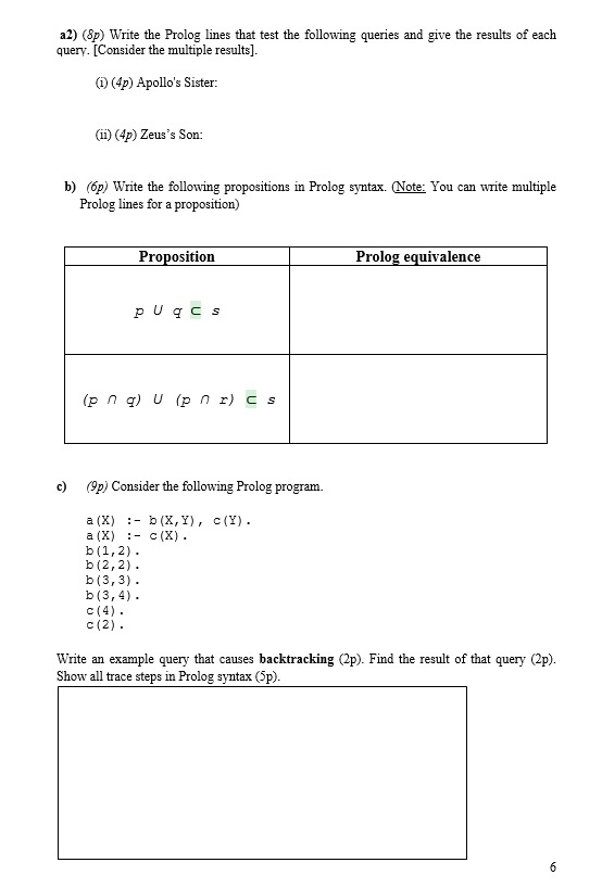 Question 4) (35p) Logic Programming Questions a) | Chegg.com