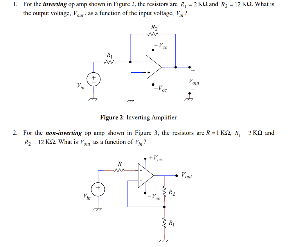 Solved 1. For the inverting op amp shown in Figure 2, the | Chegg.com