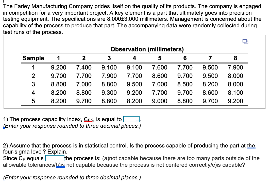 Solved The Farley Manufacturing Company prides itself on the