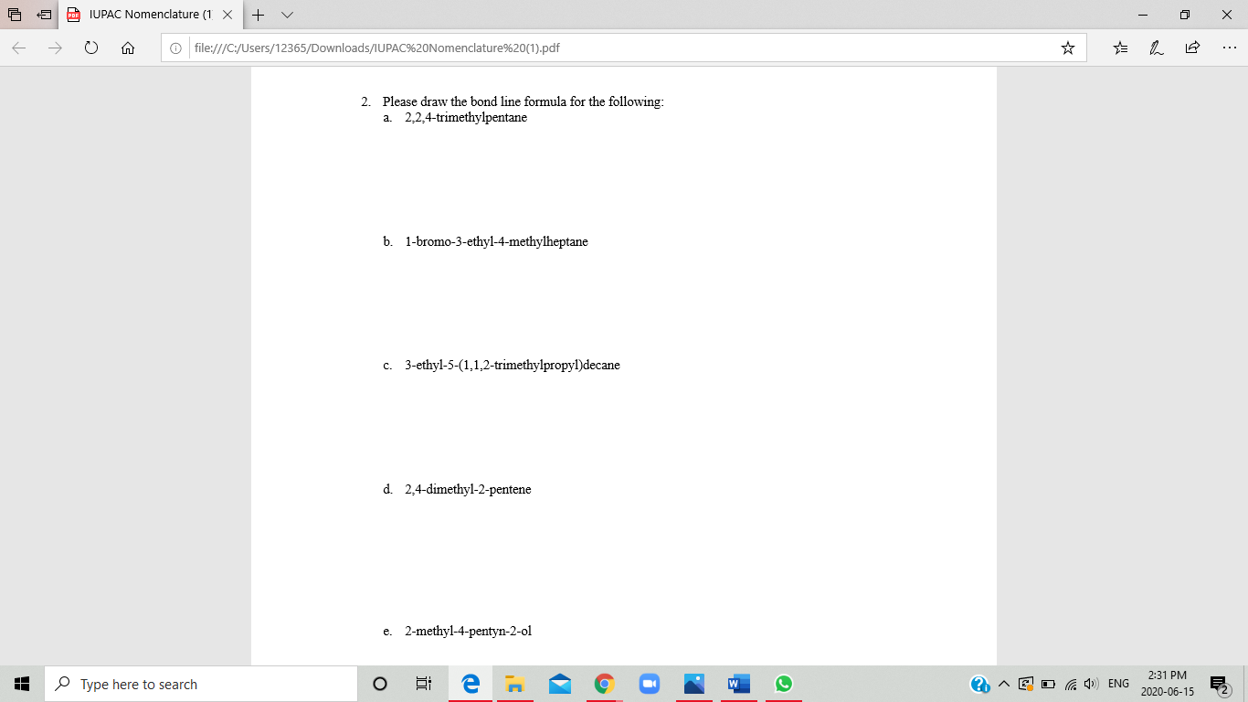 Solved Iupac Nomenclature 1 X File C Users D Chegg Com