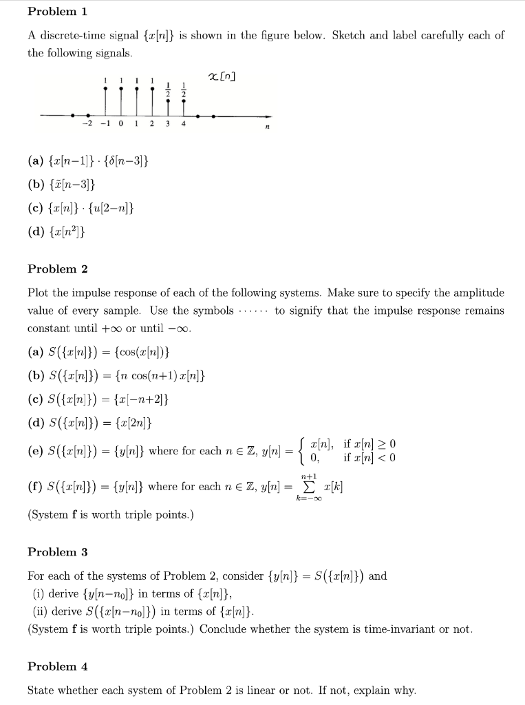 Solved Problem 1 A discrete-time signal {[n]} is shown in | Chegg.com