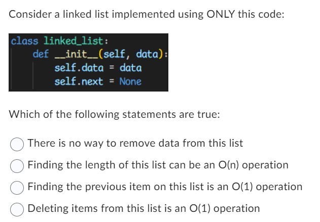 Solved Consider A Linked List Implemented Using ONLY This | Chegg.com