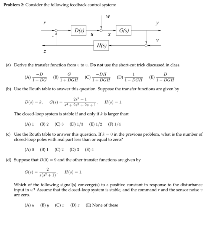 Solved Problem 2: Consider the following feedback control | Chegg.com