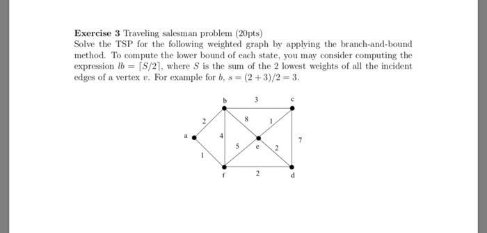 Solved Exercise 3 Traveling Salesman Problem (20pts) Solve | Chegg.com