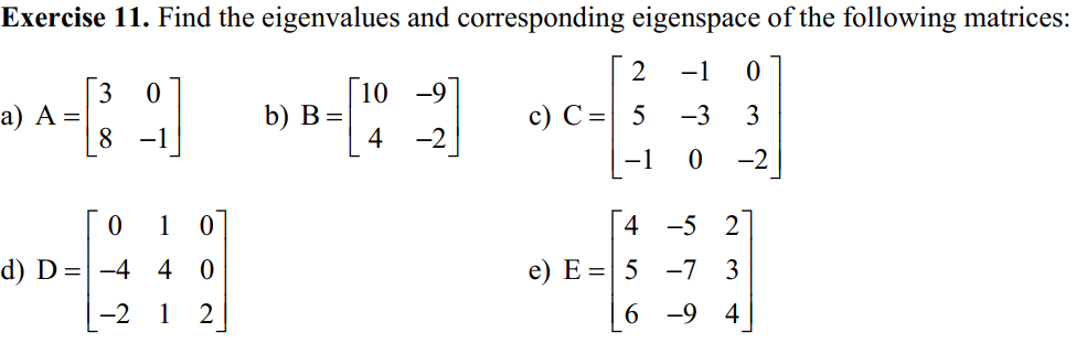 Solved Exercise 11. Find the eigenvalues and corresponding | Chegg.com