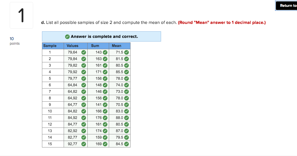 Solved Return to question e. Compute the mean of the sample | Chegg.com
