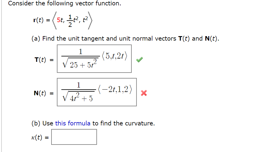 Solved Consider The Following Vector Function R T 5t 1