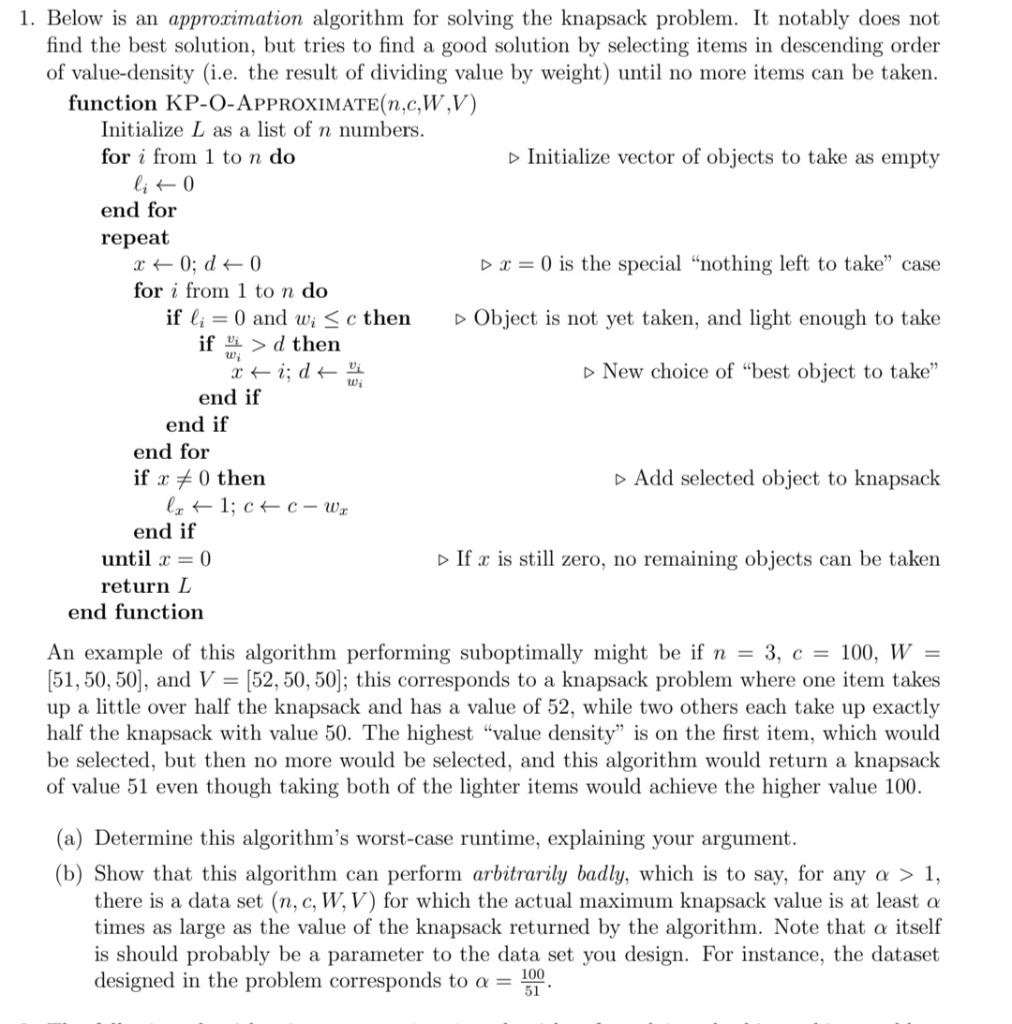 Solved Below is an approximation algorithm for solving the | Chegg.com