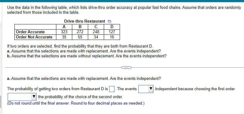 Solved Use the data in the following table, which lists | Chegg.com