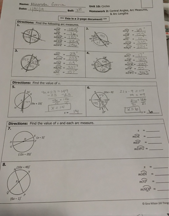 central angles and arc measures homework 2
