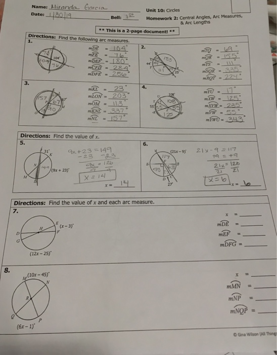 unit 10 circles homework 2 central angles & arc measures