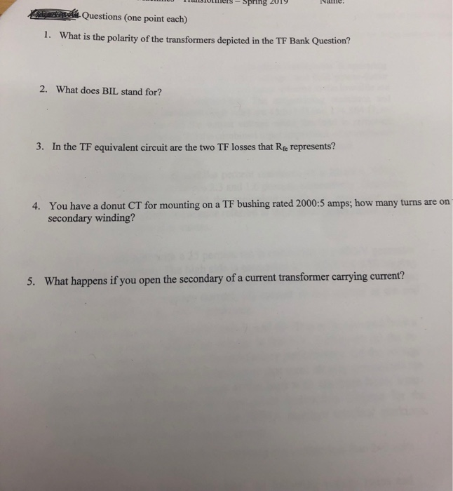 Solved iiers-Spring 2oT9 Questions (one point each) t is the | Chegg.com