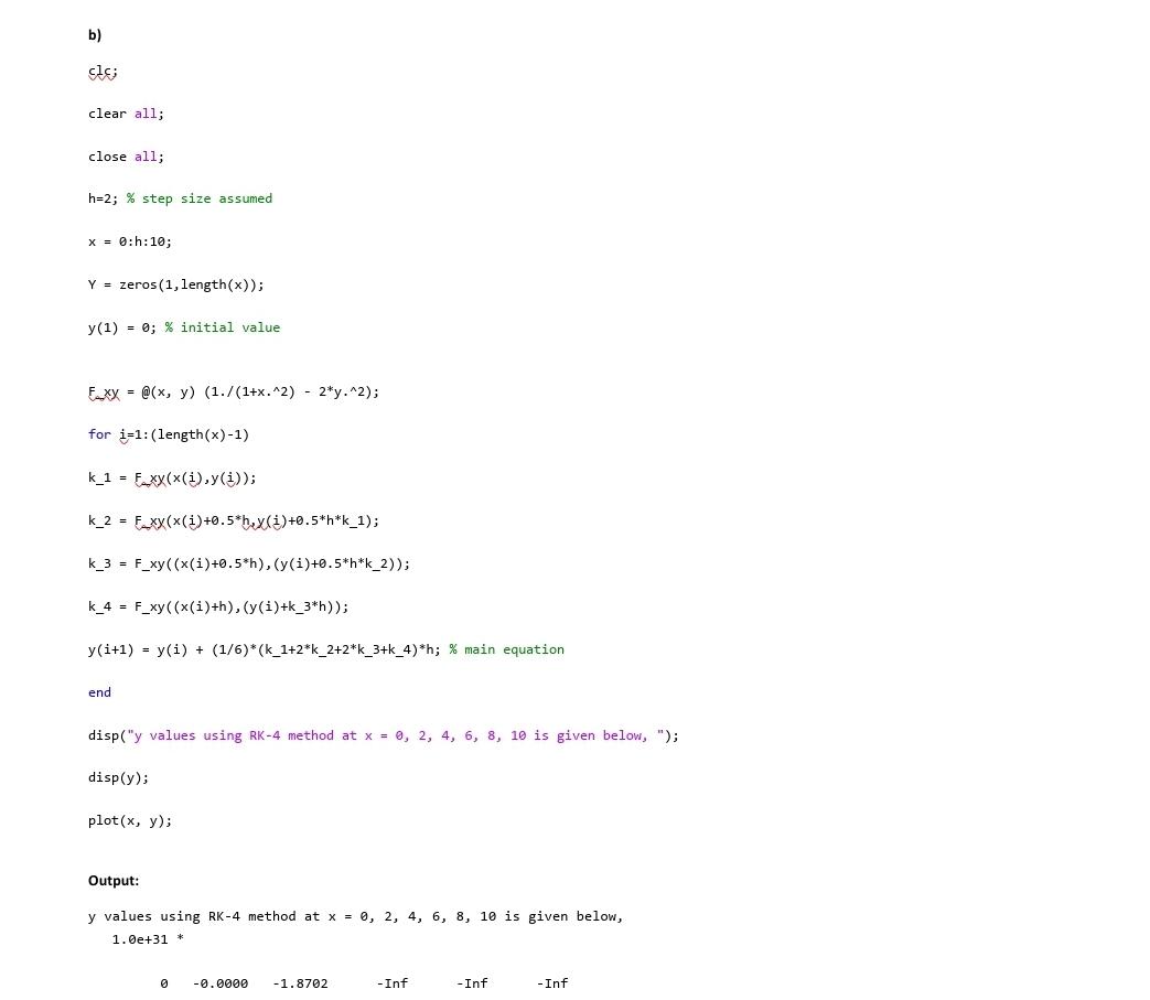 Solved B) Clo Clear All; Close All; H=2; % Step Size Assumed | Chegg.com