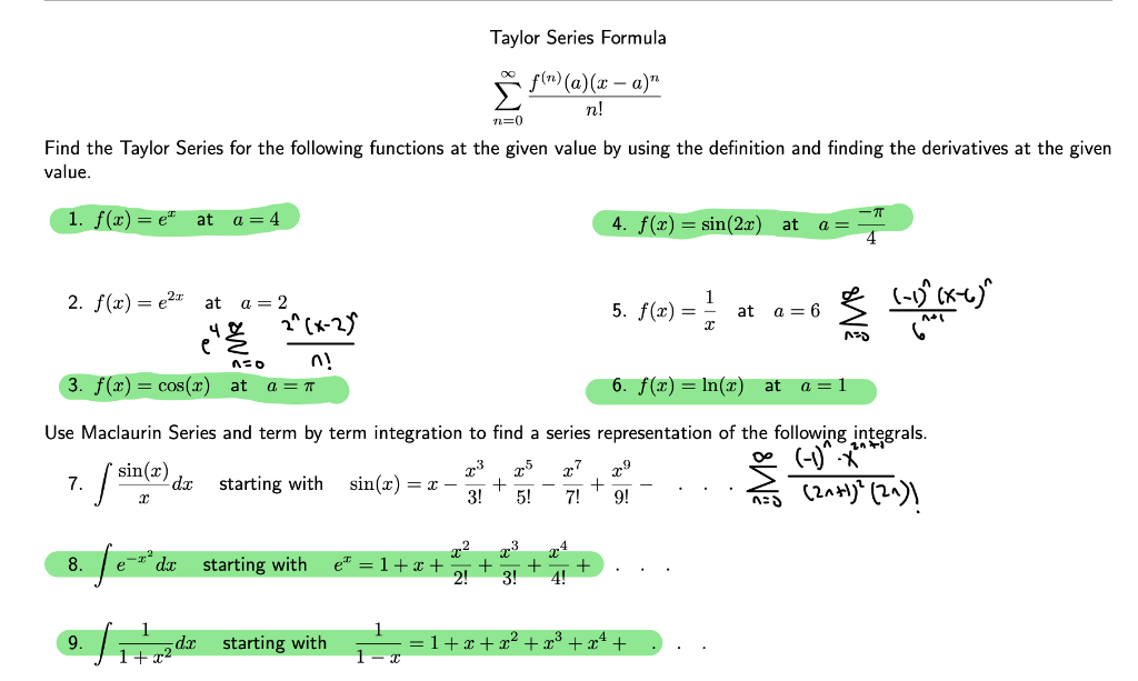 Solved Taylor Series Formula ¿ $