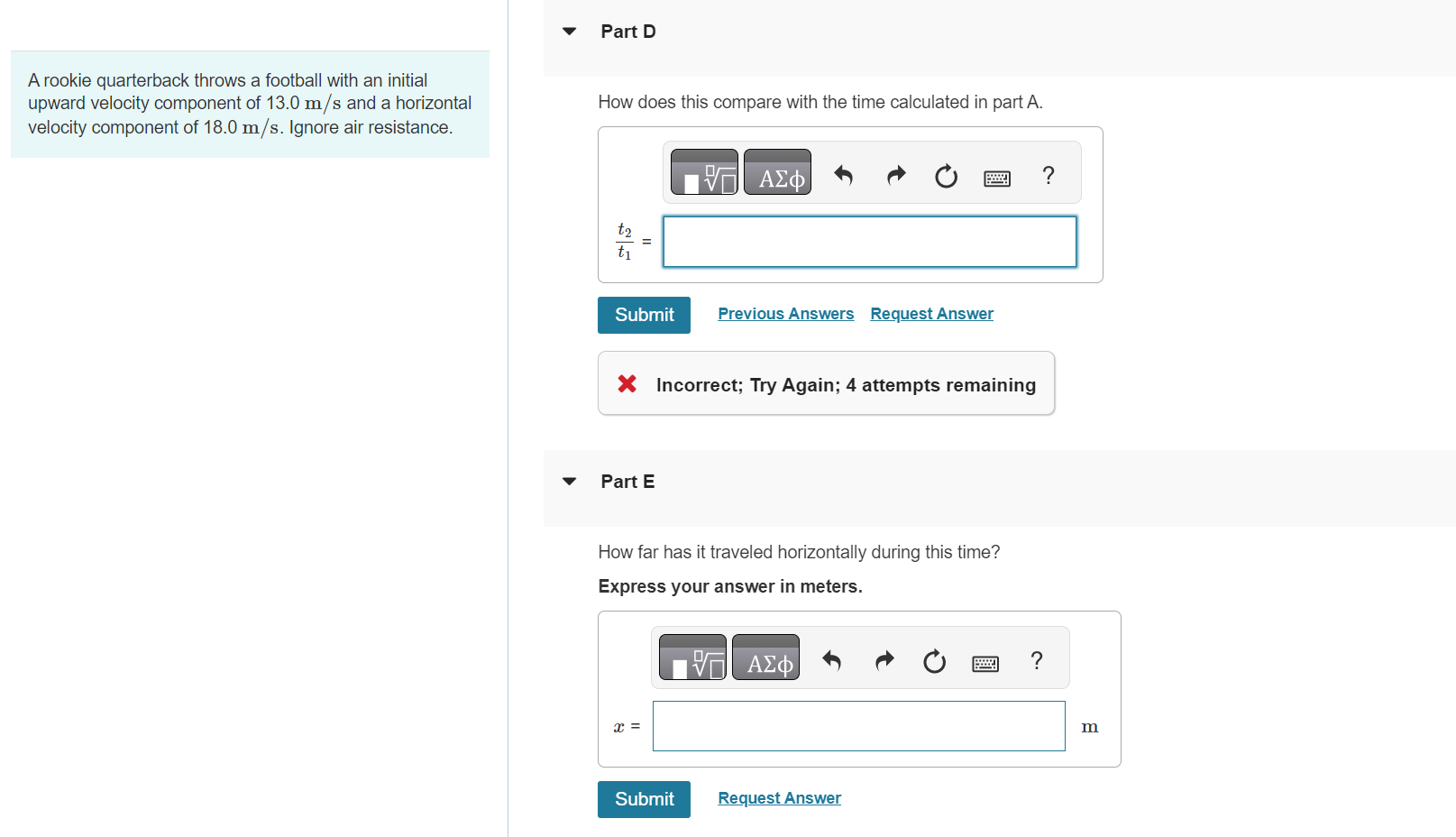 Solved A rookie quarterback throws a football with an