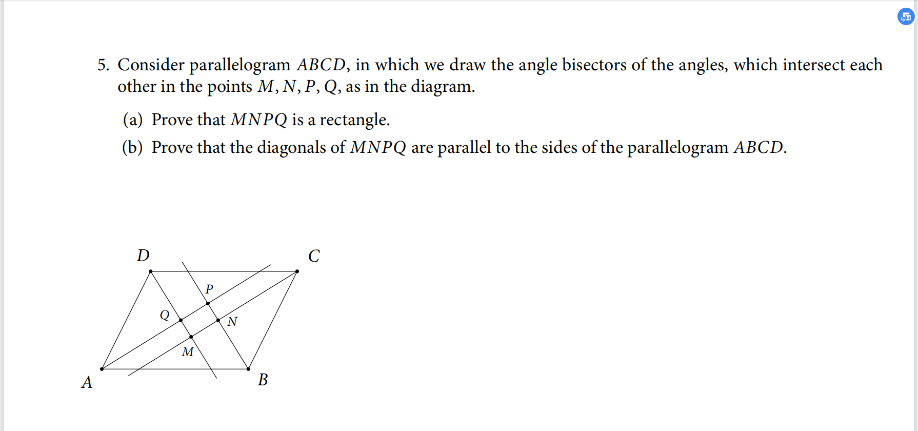 Solved 5. Consider parallelogram ABCD, in which we draw the | Chegg.com