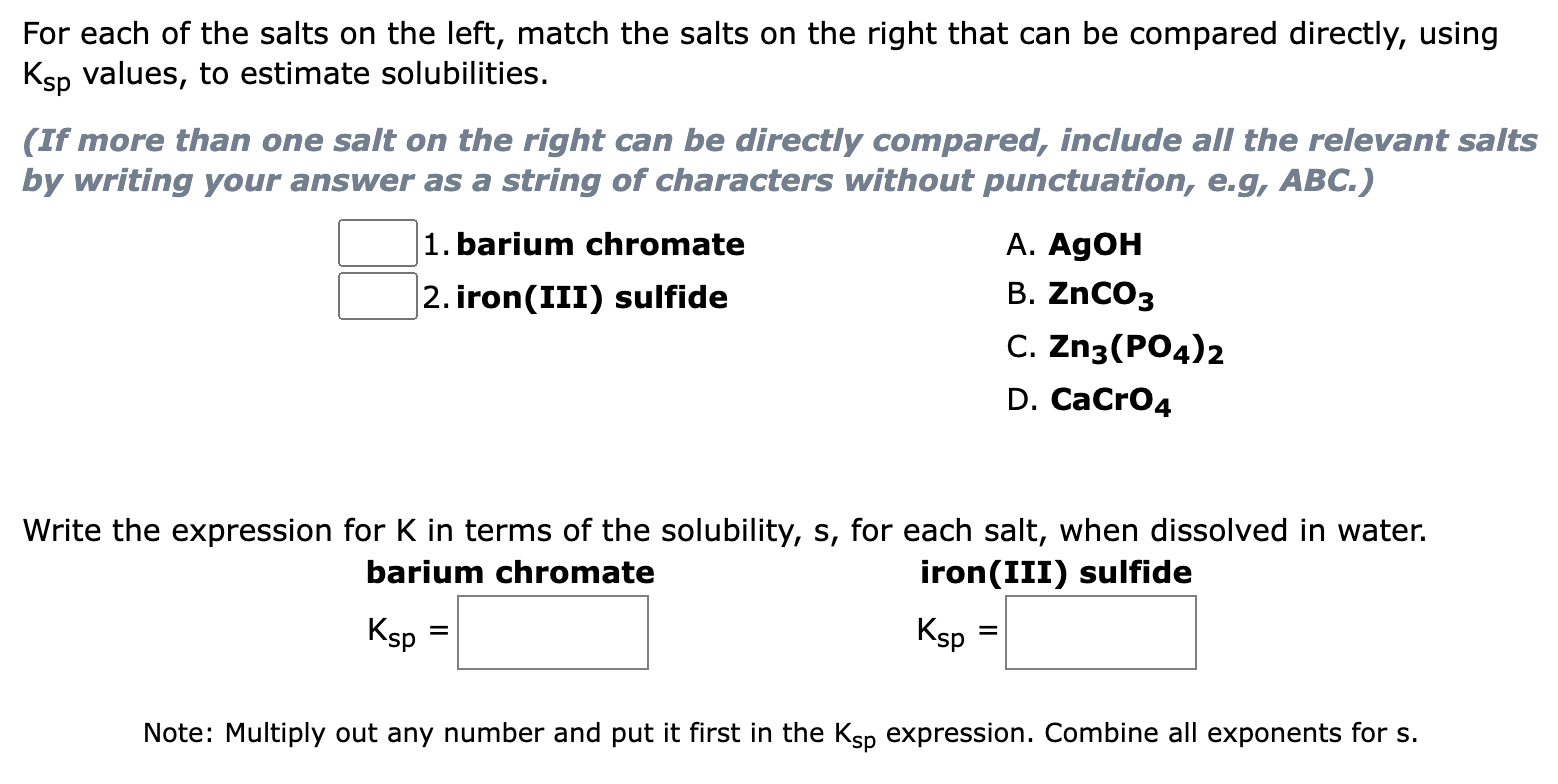 Solved For each of the salts on the left, match the salts on | Chegg.com