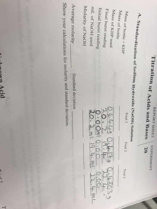 titration of acids and bases lab report experiment 20 answers