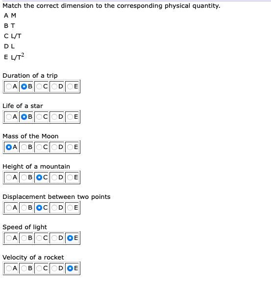 Solved Match the correct dimension to the corresponding | Chegg.com
