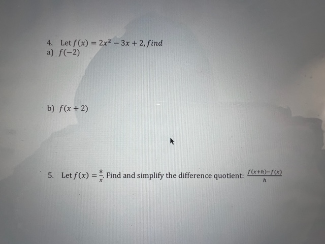 Solved 4 Let F X 2x2−3x 2 Find A F −2 B F X 2 5 Let