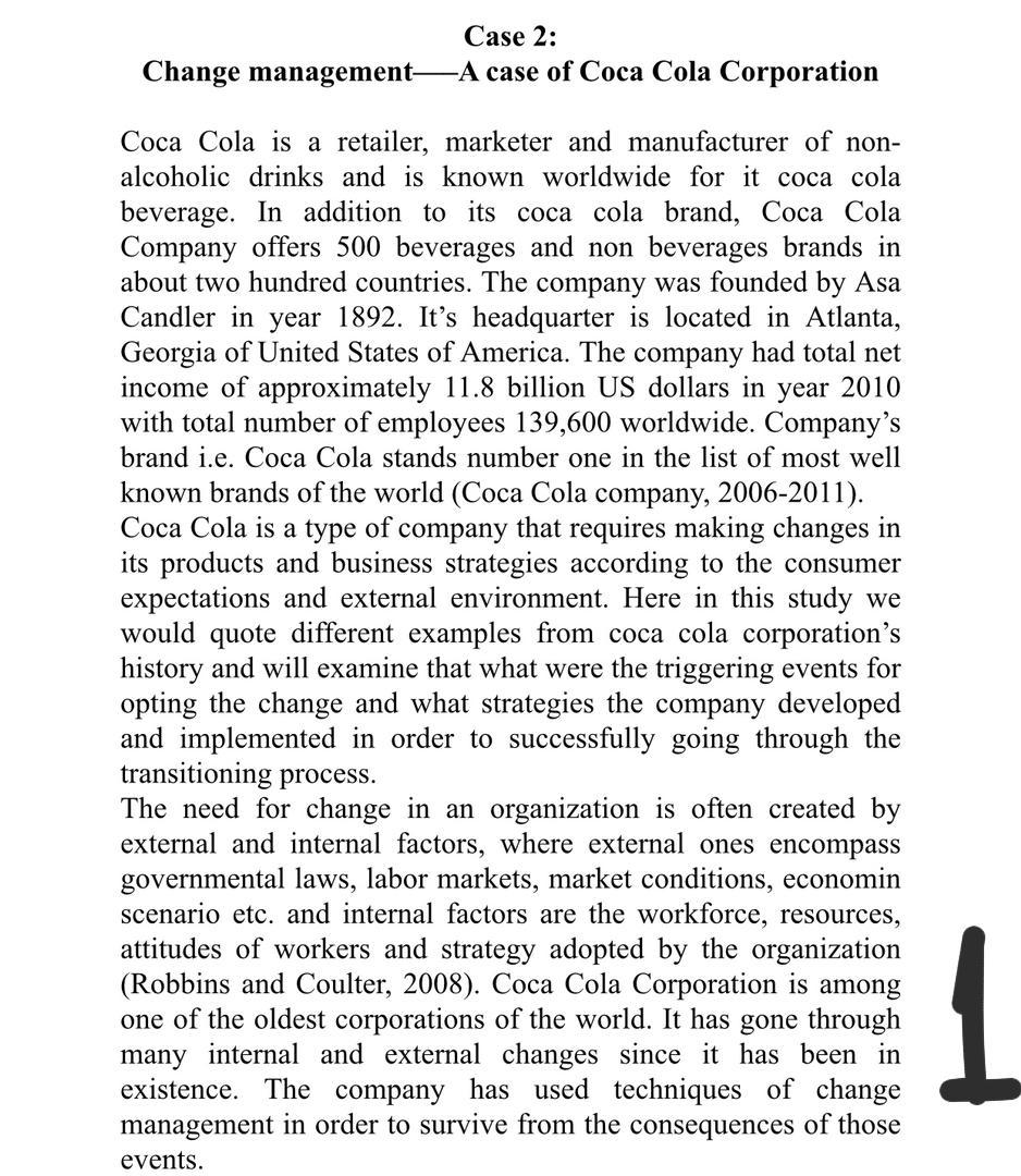 coca cola organizational change case study