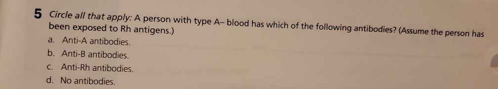 Solved 5 Circle all that apply: A person with type A-blood | Chegg.com