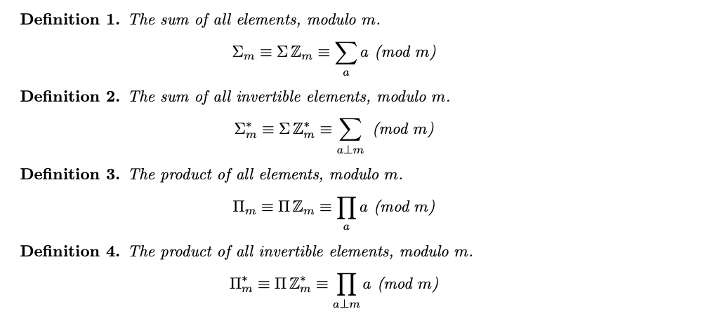Solved Definition 1. The sum of all elements, modulo m. Em = | Chegg.com
