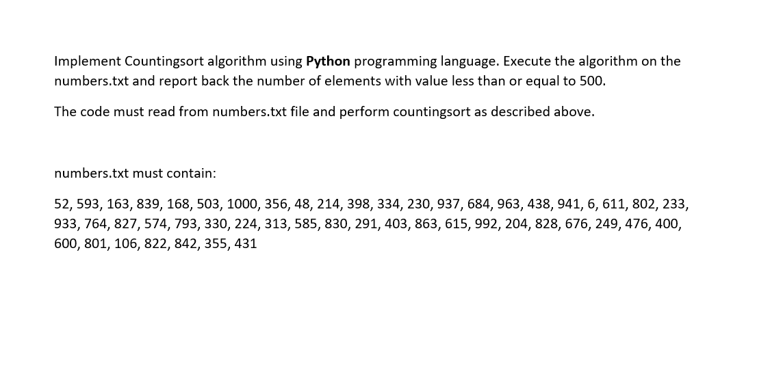 Solved Posting numbers.txt data here for easier | Chegg.com