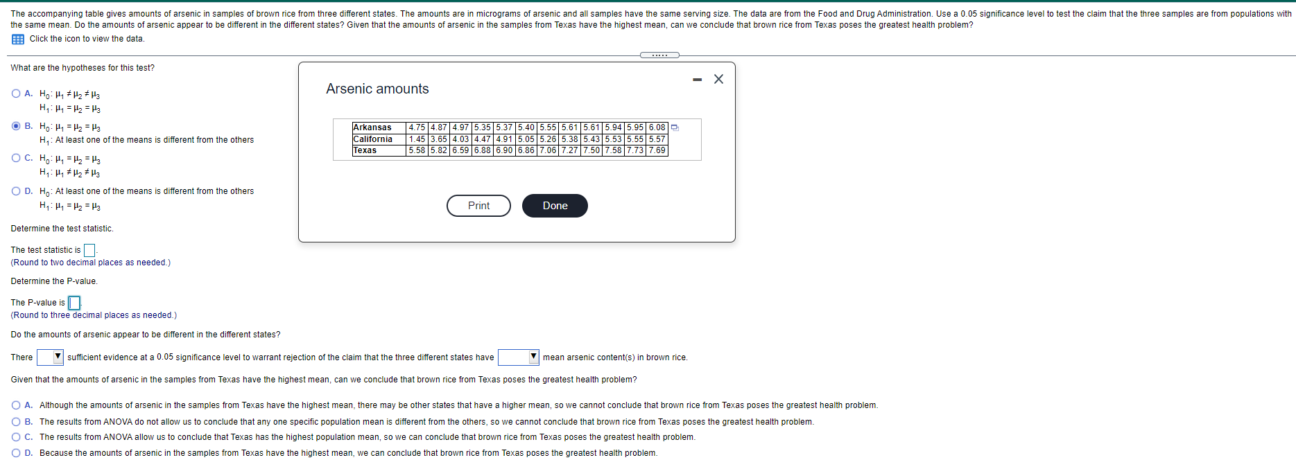Solved The table gives amounts of arsenic in