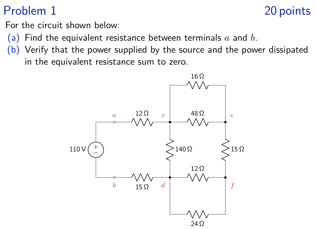 Solved Problem 1 20 points For the circuit shown below: (a) | Chegg.com