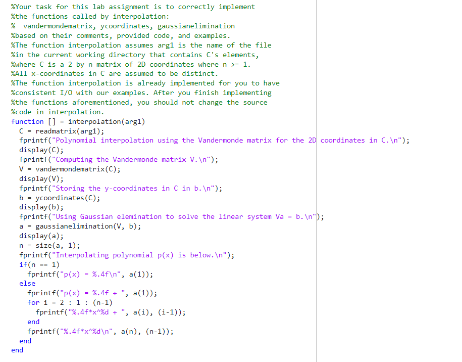 Solved \%the functions called by interpolation: \% | Chegg.com