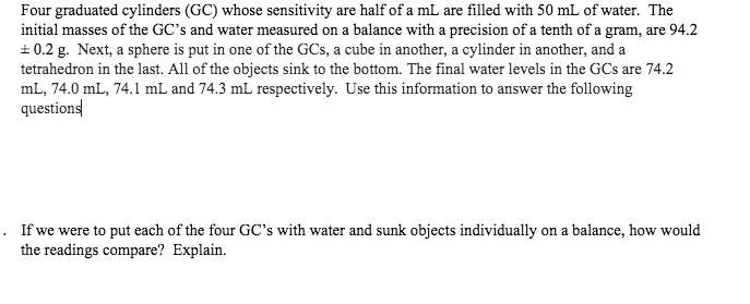 Solved Four graduated cylinders (GC) whose sensitivity are | Chegg.com